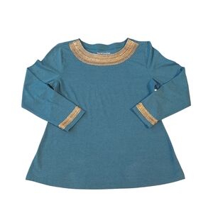 Soft Surroundings Women's 3/4 Sleeve Shirt with Gold Trim